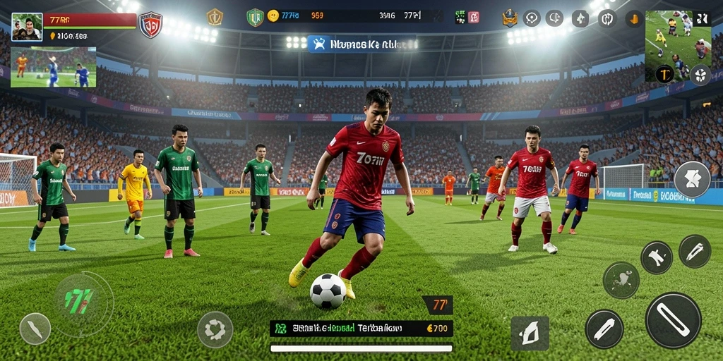 Tampilan gameplay seru dari 77RP dengan aksi sepak bola yang mendebarkan.