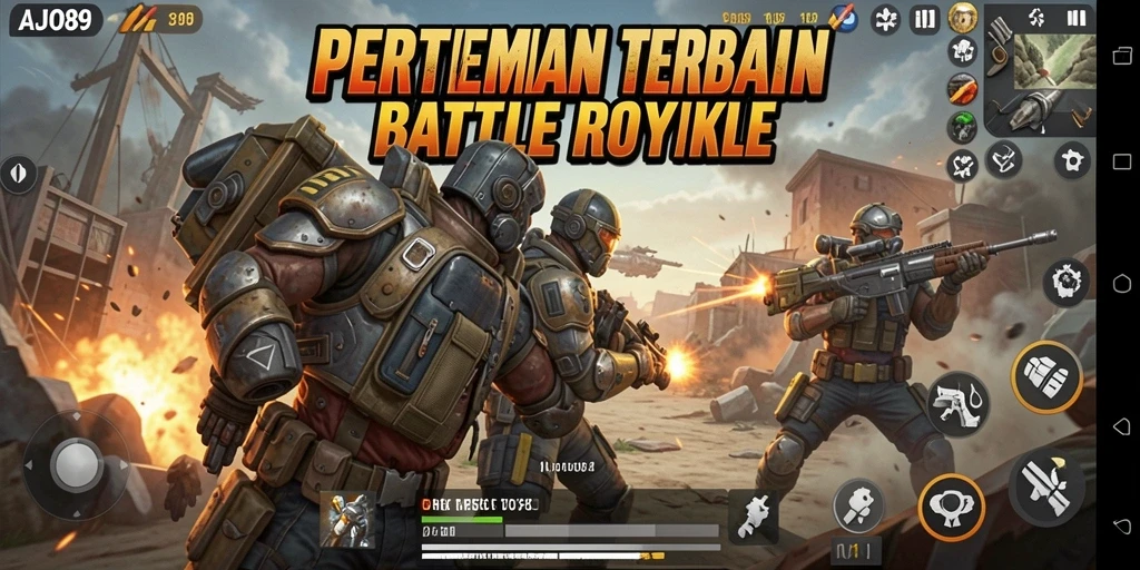 Screenshot gameplay AJO89 menampilkan aksi pertempuran seru di Battle Royale.