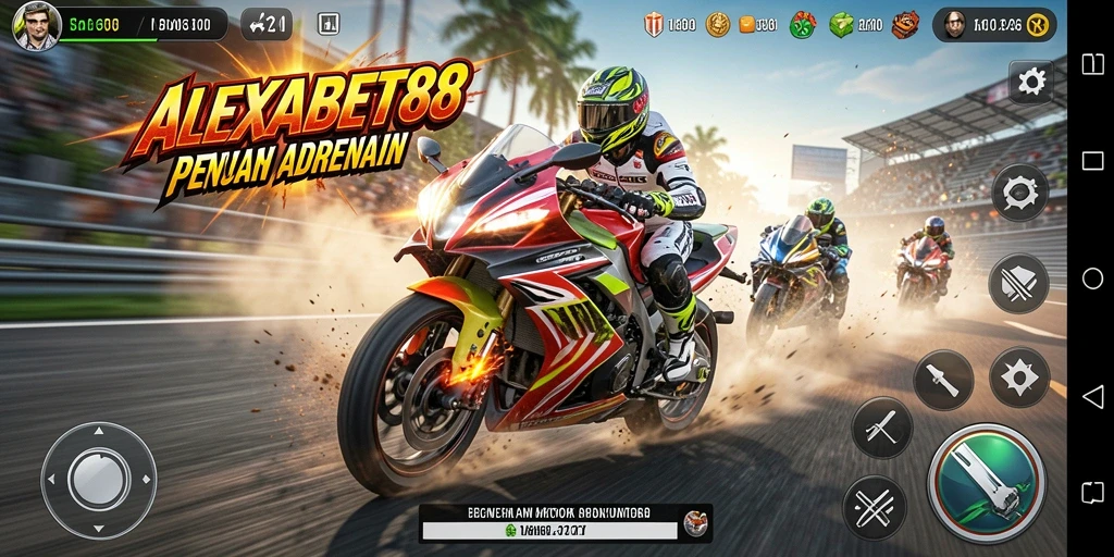 Gameplay mendebarkan ALEXABET88 dengan balap motor penuh aksi.