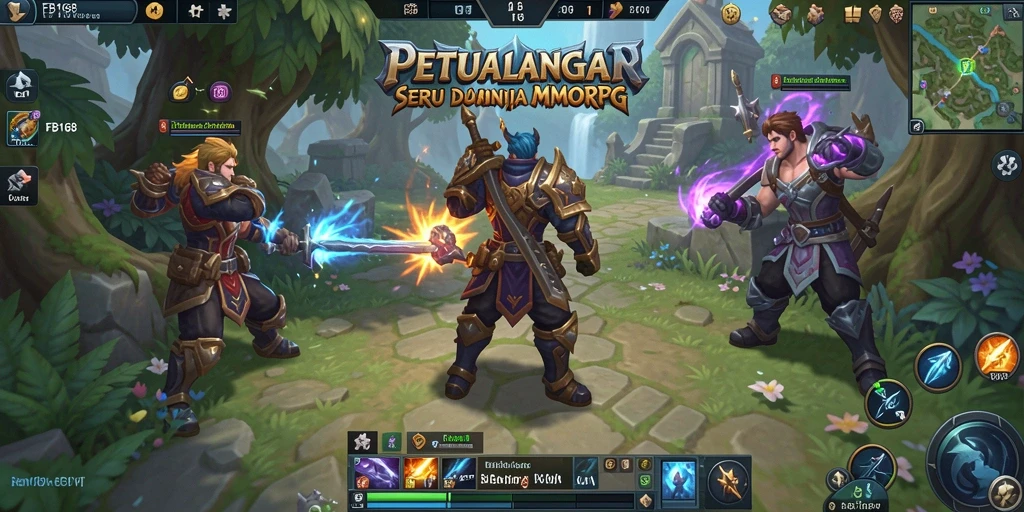 Tampilan gameplay FB168 yang menampilkan pertempuran epik di dunia MMORPG.