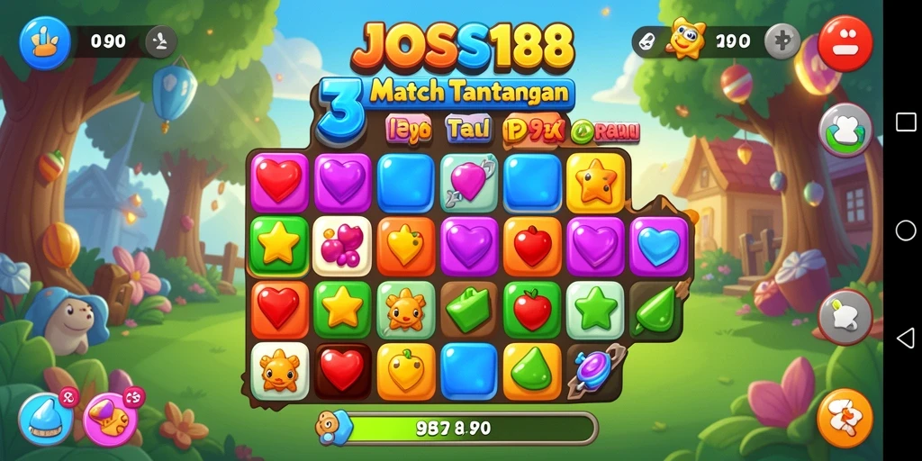 Tampilan gameplay penuh warna di JOSS188 dengan tantangan match-3 yang seru.