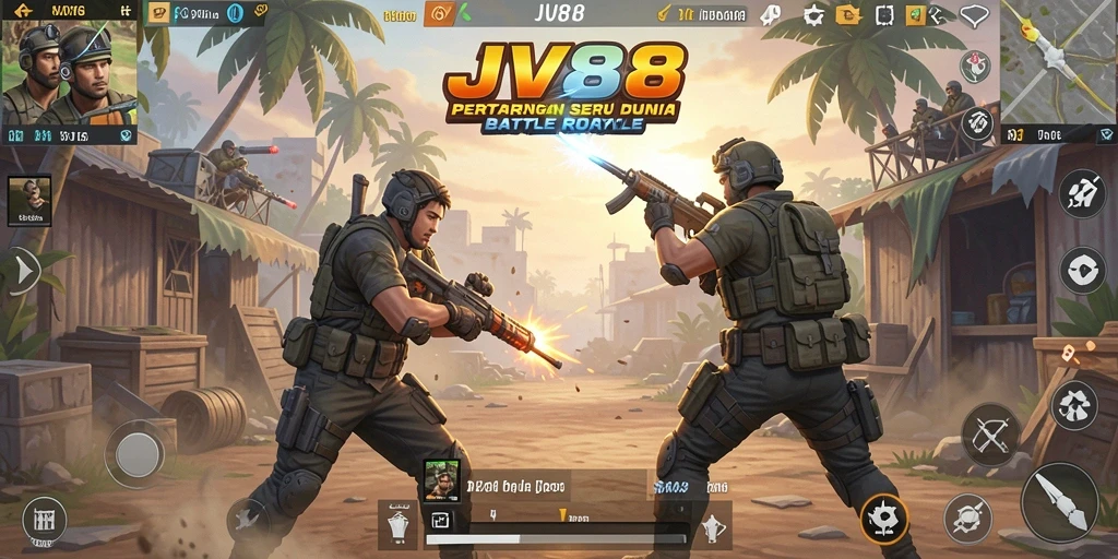 Tangkapan layar menunjukkan aksi seru dalam game Battle Royale JV88.