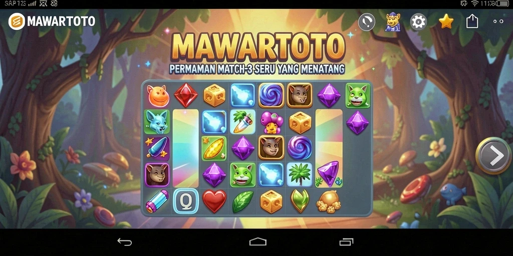 Tampilan gameplay seru MAWARTOTO saat mencocokkan tiga item.