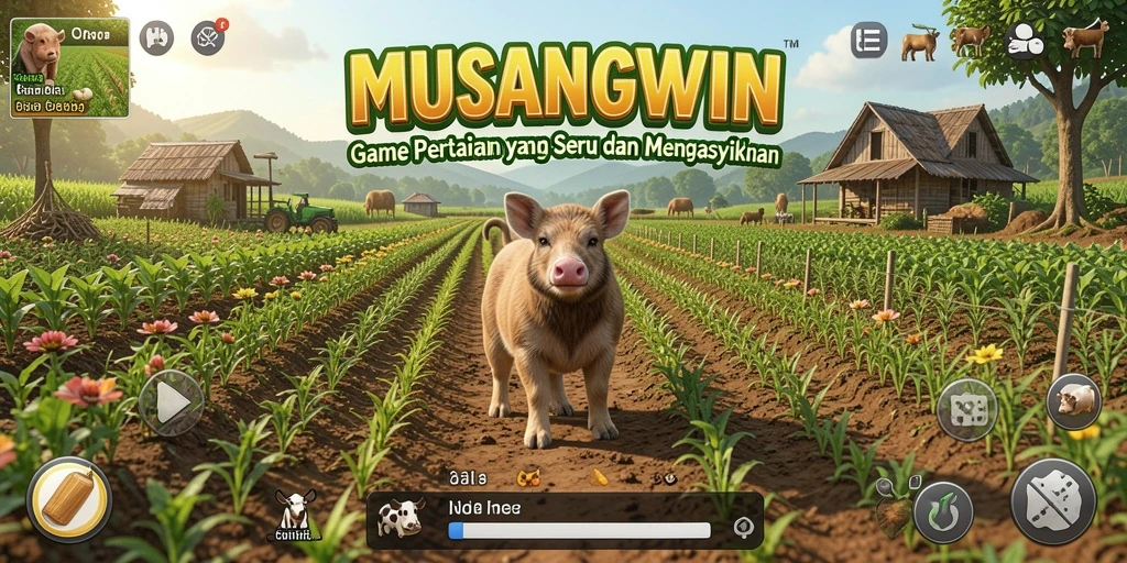 Tangkapan layar MUSANGWIN menampilkan ladang yang subur dengan berbagai tanaman.