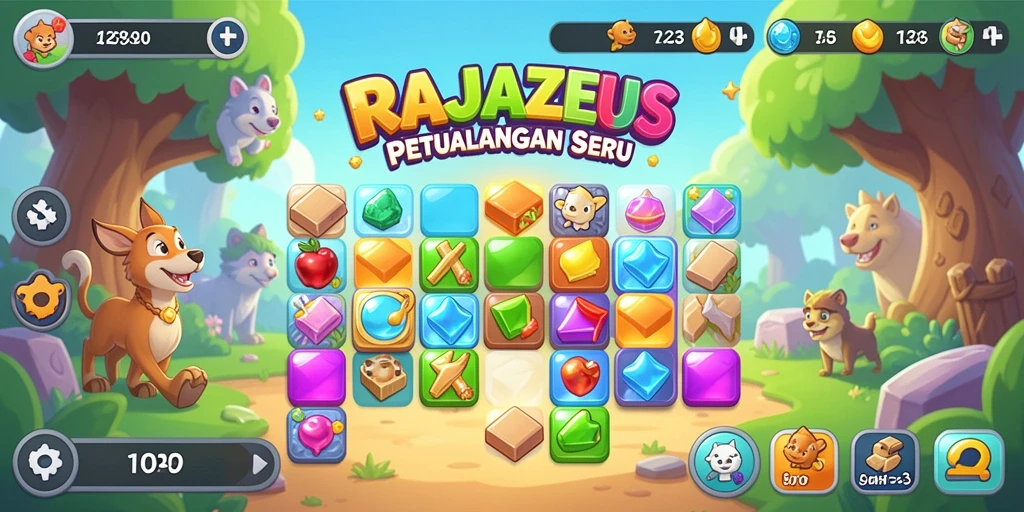 Tangkapan layar menampilkan aksi seru dalam game Match-3 RAJAZEUS.