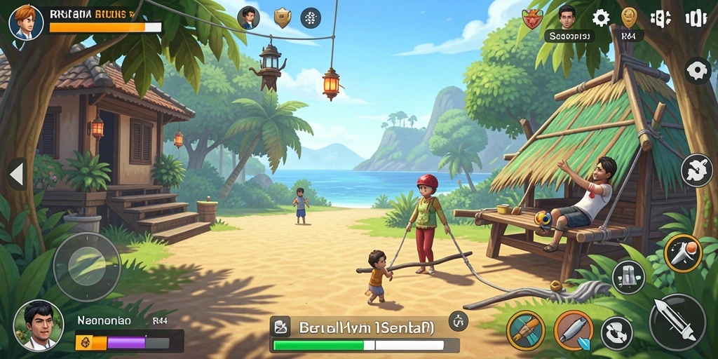 Screenshot menunjukkan karakter di level yang cerah dan menantang.